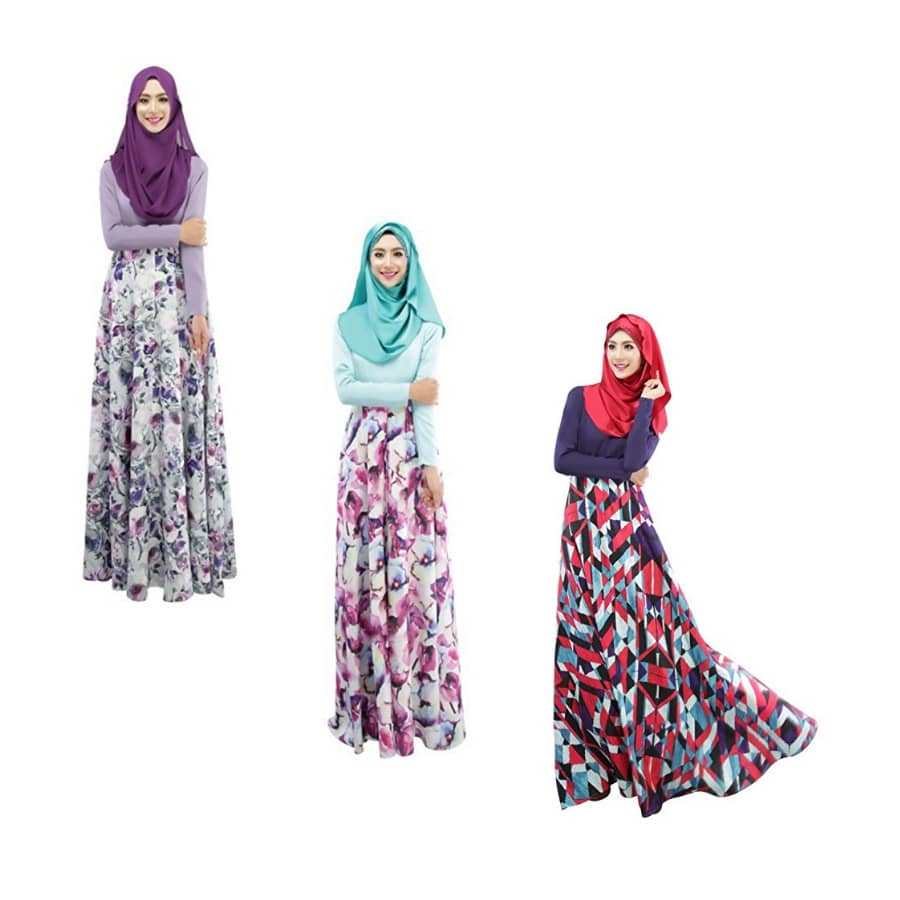 Weixinbuy Islamic Muslim Abaya Women Floral Maxi Partywear Dresses M